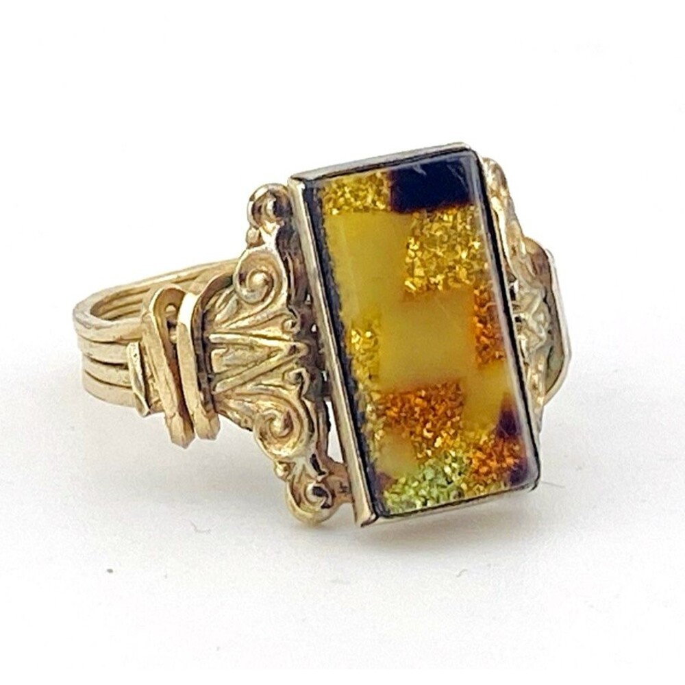 Vintage Dichroic Glass Ring Gold Filled Size 5.75 Rectangular Art Glass
